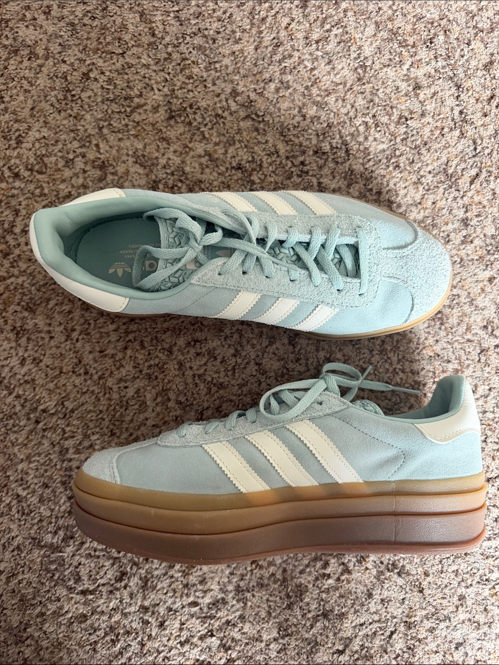 adidas Women's Mint Suede Platform Sneakers with White Stripes
